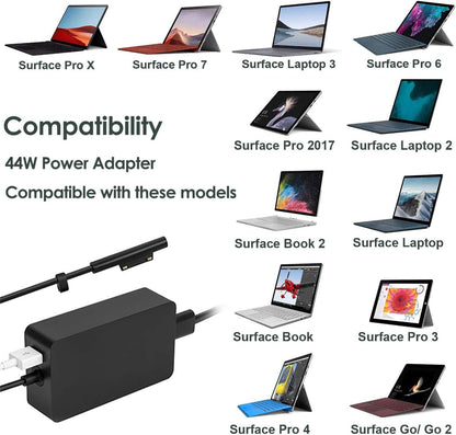 Surface-Ladegerät, 44-W-Netzteil für Microsoft Surface Pro 3/4/5/6/7, Surface Laptop, Surface Book, Surface Go, Surface Laptop Go, mit 1,9 m langem Netzkabel 