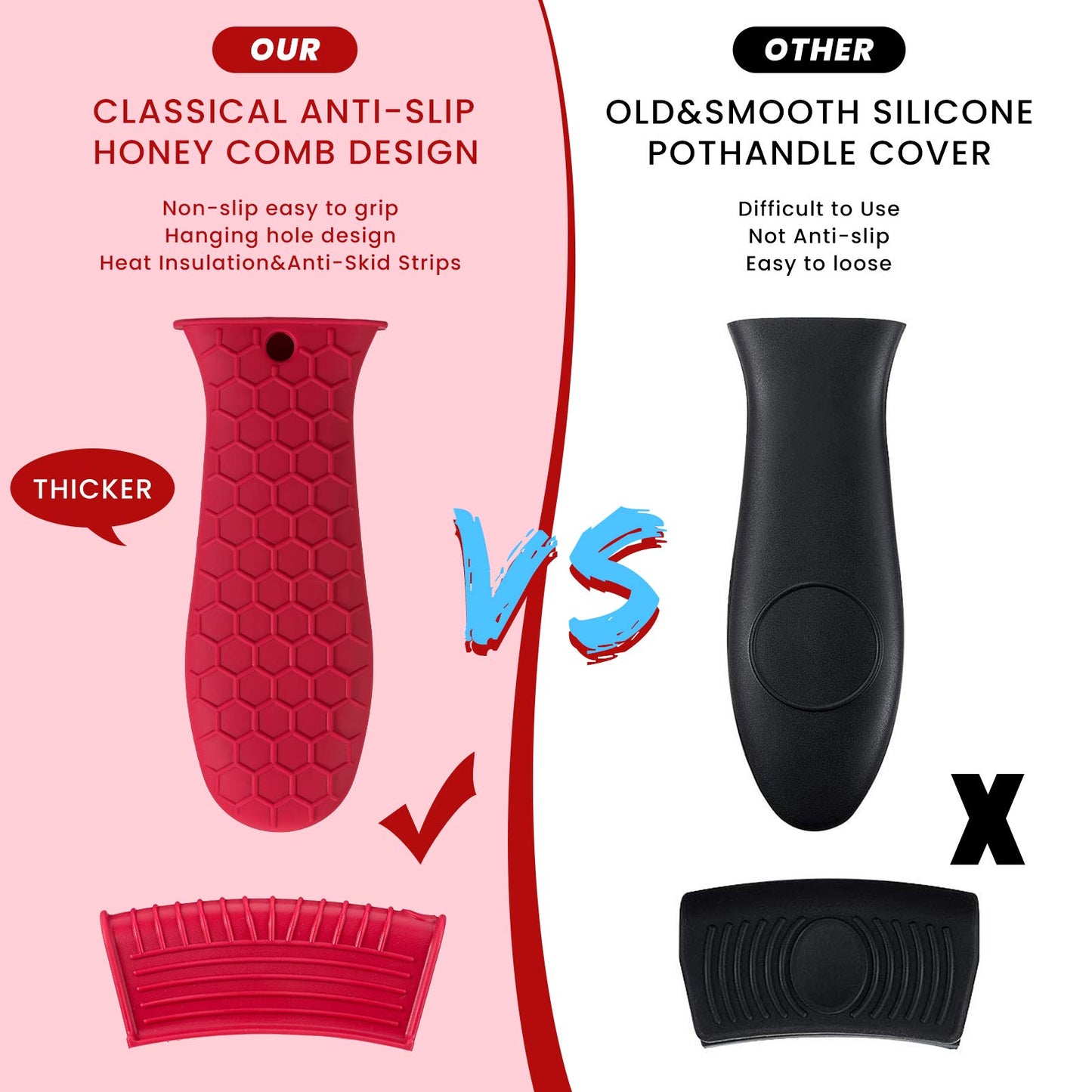 Patelai 8 Pcs Silicone Pot Holders Set Cast Iron Handle Cover Heat Resistant Pot Handle Covers Potholder Non Slip Reusable Pan Sleeve for Frying Pan Kitchen Supplies(Black)