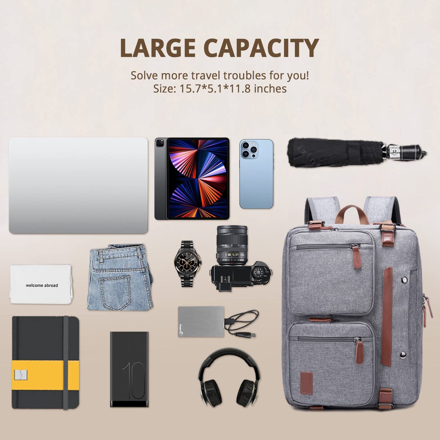 MOLNIA 3-in-1-Laptoptasche für Herren, 17,3-Zoll-Arbeitstasche für Herren, Laptop-Rucksack, Aktentasche, Umhängetasche, Computertasche für Laptops für Damen und Herren, Schwarz 