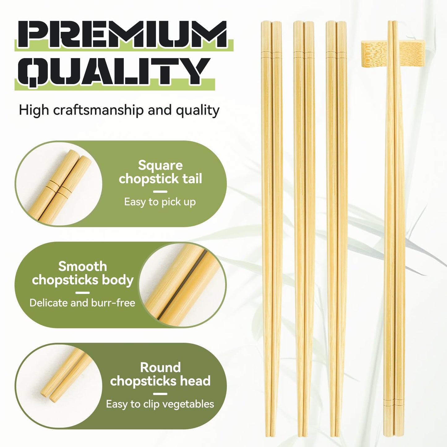 9.5 Inch X 5 Pairs Chopsticks,Reusable,Simplea and Minimalistic Design,More Size Choices 7"/9.5"/12"