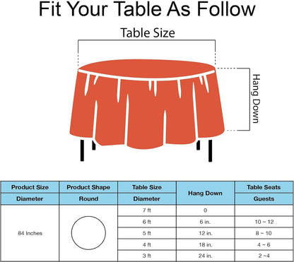 Orange Plastic Tablecloths 2 Pack Disposable Table Covers 84 Inch Circle Bridal Shower Party Tablecovers PEVA Fall Colors Table Cloths for BBQ Picnic Birthday Wedding Parties 6 ft Round Table Use
