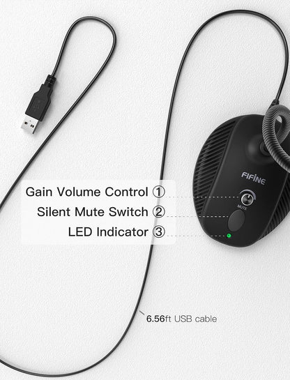 Fifine USB-Computermikrofon, Plug &amp; Play Desktop-Kondensatormikrofon für PC und Laptop, Stummschalttaste mit LED-Anzeige, kompatibel mit Windows/Mac, ideal für YouTube, Zoom, Aufnahmen, Twitch-Spiele (K054) 