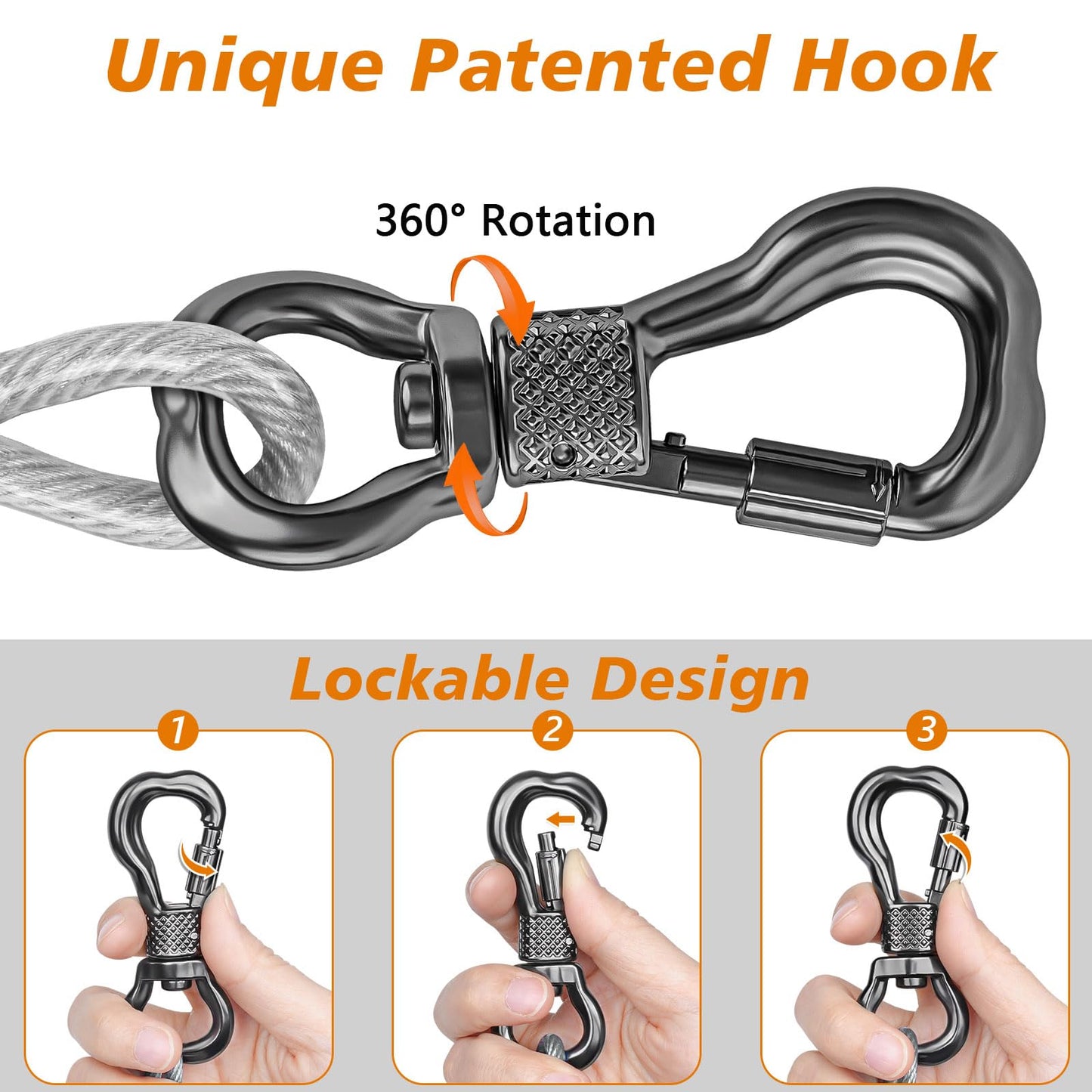XiaZ Dog Tie Out Cable 20ft, Heavy Duty Dog Chains for Outside with Lockable Hook, Pet Runner Cable Leads for Yard, Dogs Line Tether for Small Medium Large Dogs Up to 250 LBS