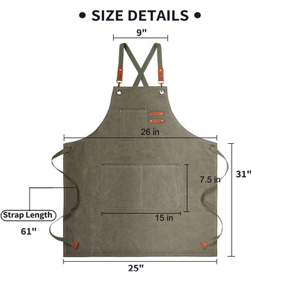 ZOMAO Kochschürze, Baumwoll-Canvas-Schürze mit gekreuztem Rückenteil und Taschen für Damen und Herren, verstellbare Träger und große Taschen, Küchenschürze zum Kochen und Backen 