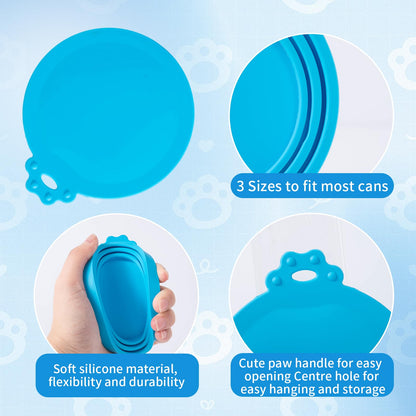 SLSON Pet Food Can Cover Universal Silicone Cat Dog Canned Food Lids with Spoon 1 Fit 3 Standard Size Can Tops (4)
