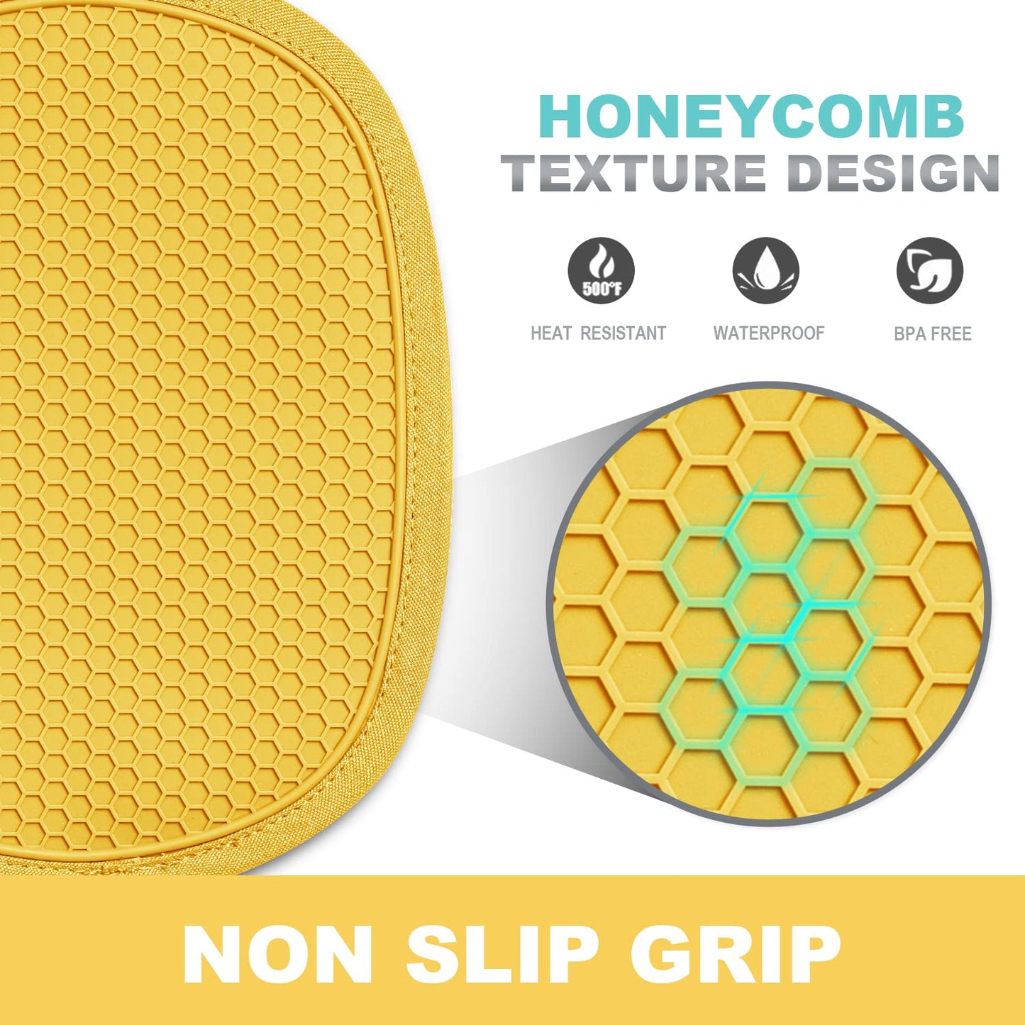 2-Pack Silicone Pot Holders for Kitchen Heat Resistant up to 500°F, Non-Slip Large Hot Pads with Pocket, Quilted Liner Trivets for Countertops Hot Pots and Pans (Gray)