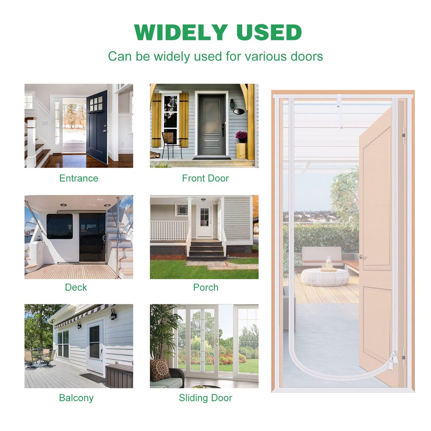 Reinforced Cat Screen Door, 35.5X82” Heavy Duty Pets Proof Screen Door with Bilateral Zipper, Prevent Dogs Cats Running Out from Home, Bedroom, Living Room, Kitchen Patio Doo