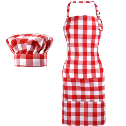 SATINIOR 2 Pcs Chef Costume for Women Men Chef Hat Apron Set for Adult Baker Apron Hat for Cooking Cosplay(Red, White,Plaid Style)