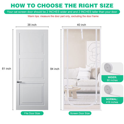 Reinforced Cat Screen Door, 35.5X82” Heavy Duty Pets Proof Screen Door with Bilateral Zipper, Prevent Dogs Cats Running Out from Home, Bedroom, Living Room, Kitchen Patio Doo