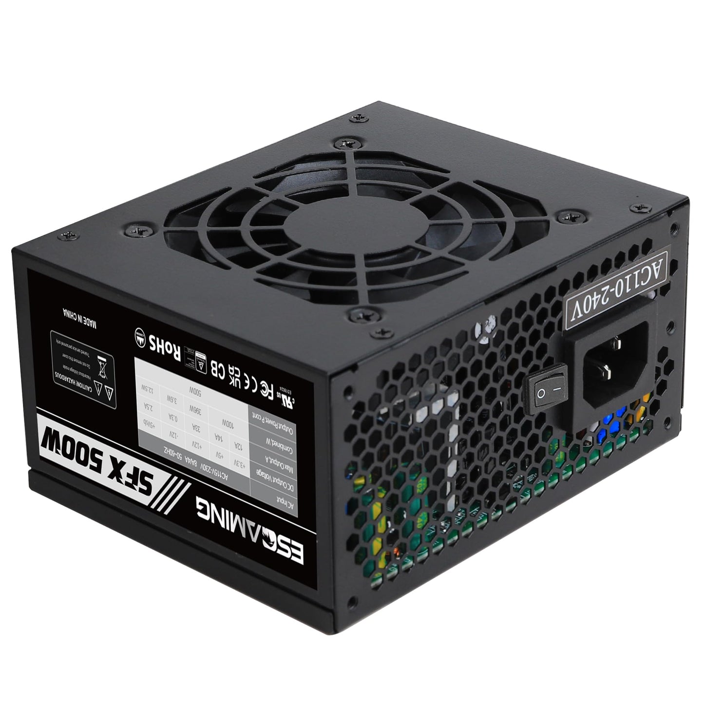 SFX 500W Power Supply, ESGAMING Micro ATX/Mini ITX Solution 500W PSU Full Range Active PFC 110-240V, Low Noise Fan for Desktop Gaming Server SFX Form Factor Computer