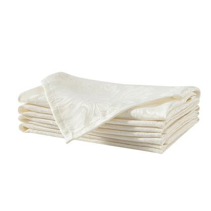 Newbridge Barcelona Luxury Damask Fabric Napkins, Set of 4 Square Napkins, Antique White, 100% Polyester, No Iron, Soil Resistant Dining Room, Party and Banquet Napkins