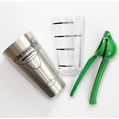 The Perfect Margarita | Easy to Use Margarita Cocktail Shaker Kit | Single & Double Recipes | No Jiggers or Measuring Tools Needed | Bartender Quality Shaker and Hand Juicer | Home Bar Accessories
