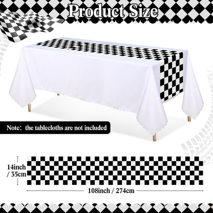 Preboun 6 Pcs Plastic Checkered Table Runner 14 x 108 Inch Racetrack Road Table Runner for Two Fast Car Theme Birthday Racing Party Decor Events Supplies (Black White Checkered)