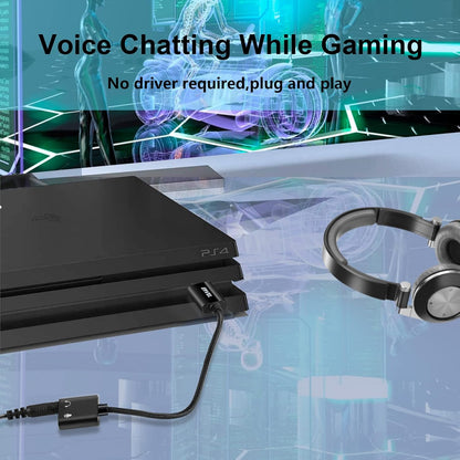 ENVEL USB-auf-3,5-mm-Audioadapter, Aux-auf-USB-Stereo-Soundkarte mit zwei TRS-3-poligen 3,5-mm-Kopfhörer- und Mikrofonbuchsen für PS4/PS5/PC/Laptop, Kopfhöreradapter mit integriertem Chip (Schwarz Pro) 