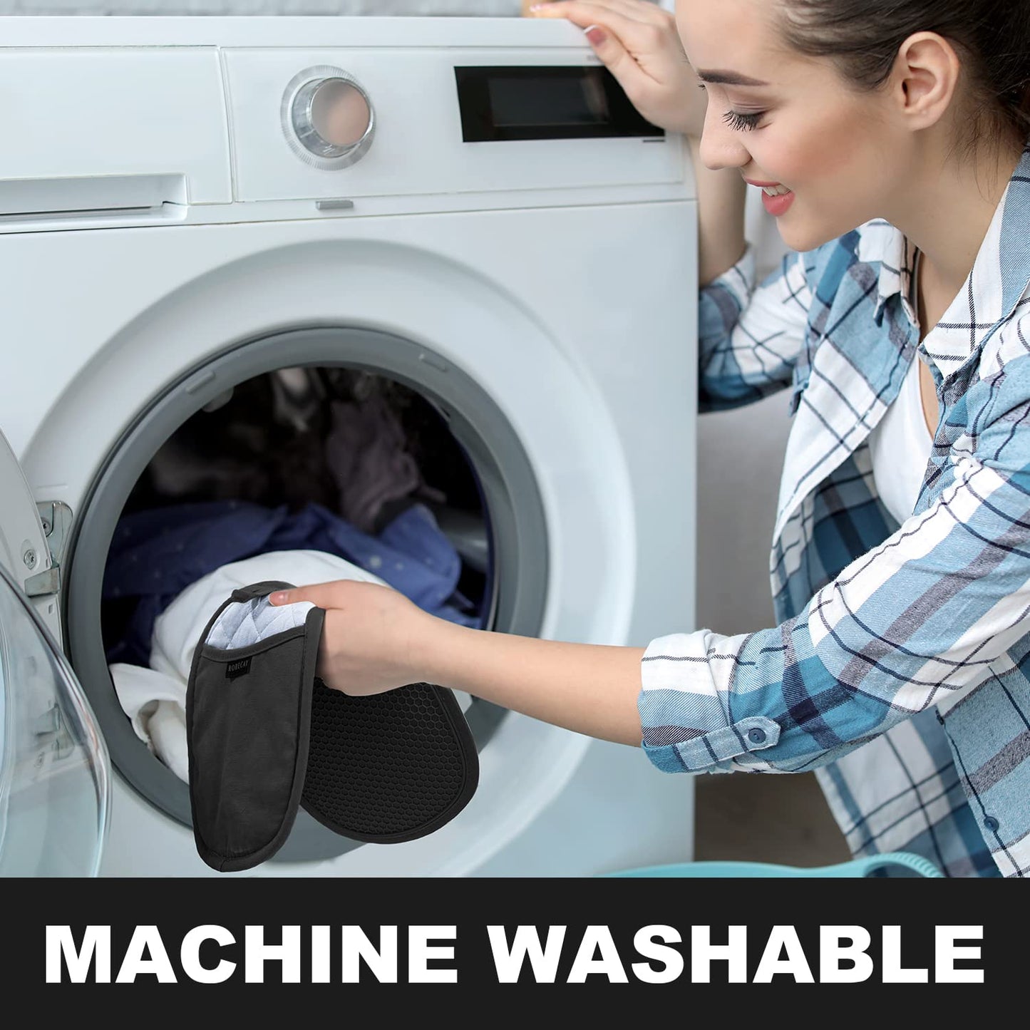 2-Pack Silicone Pot Holders for Kitchen Heat Resistant up to 500°F, Non-Slip Large Hot Pads with Pocket, Quilted Liner Trivets for Countertops Hot Pots and Pans (Gray)