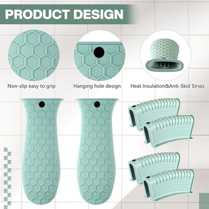 Patelai 8 Pcs Silicone Pot Holders Set Cast Iron Handle Cover Heat Resistant Pot Handle Covers Potholder Non Slip Reusable Pan Sleeve for Frying Pan Kitchen Supplies(Black)