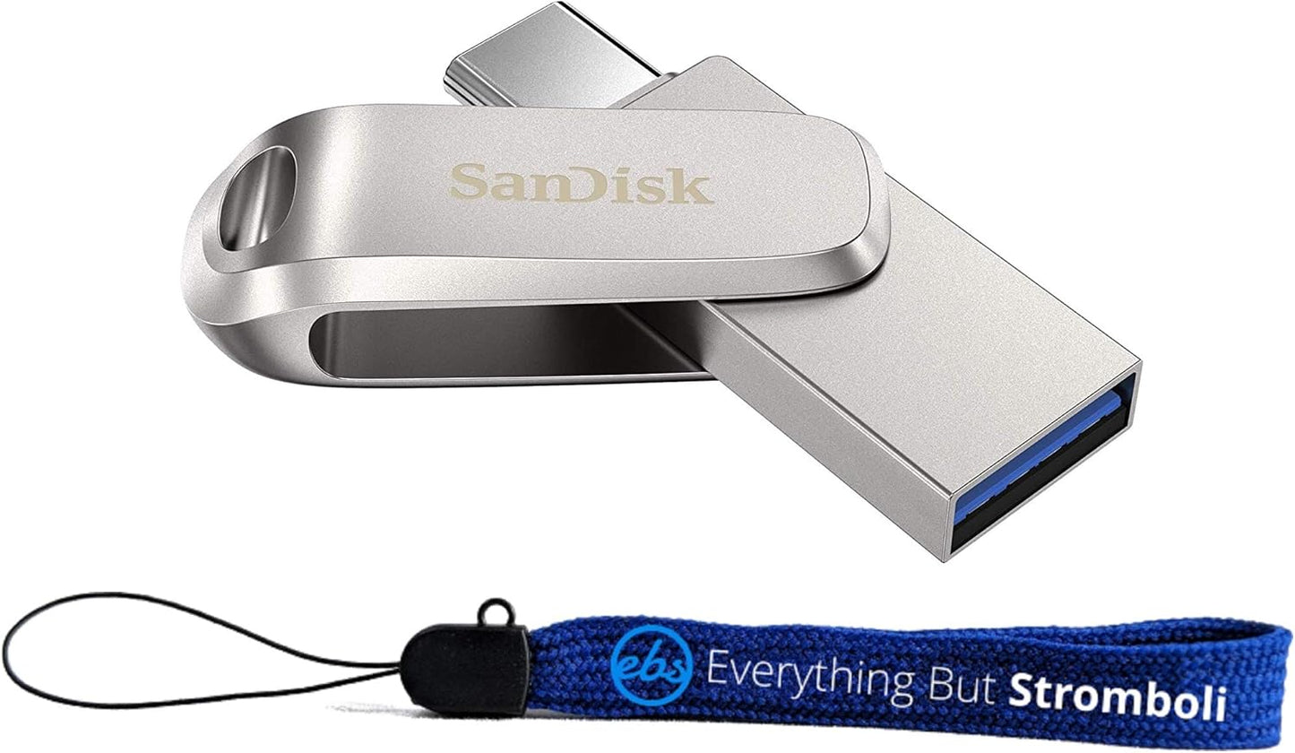 SanDisk Ultra Dual Drive Luxe USB Type-C 1TB Flash Drive for Smartphones, Tablets, and Computers - High Speed USB 3.1 Pen Drive (SDDDC4-1T00-G46) Bundle with (1) Everything But Stromboli Lanyard