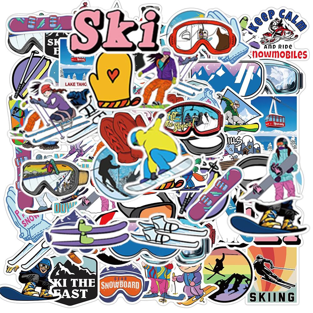 Skiing Stickers | 50 Pcs Winter Skiing Sports Waterproof Vinyl Stickers for Helmet Snowboard Water Bottles Bicycle Laptop Refrigerator Luggage Computer Mobile Phone Bike Decals