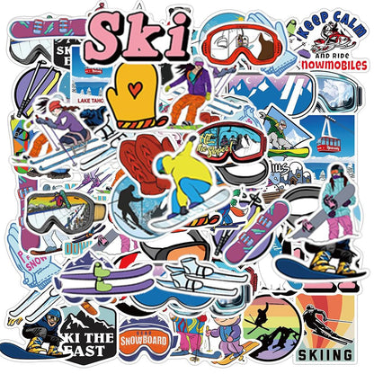 Skiing Stickers | 50 Pcs Winter Skiing Sports Waterproof Vinyl Stickers for Helmet Snowboard Water Bottles Bicycle Laptop Refrigerator Luggage Computer Mobile Phone Bike Decals