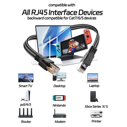 Ximhun Cat 8 Ethernet Cable 50 FT, High-Speed Braided Internet Cable Network Cord with RJ45 Connector 40Gbps 2000Mhz Heavy Duty LAN Cable Shielded Indoor