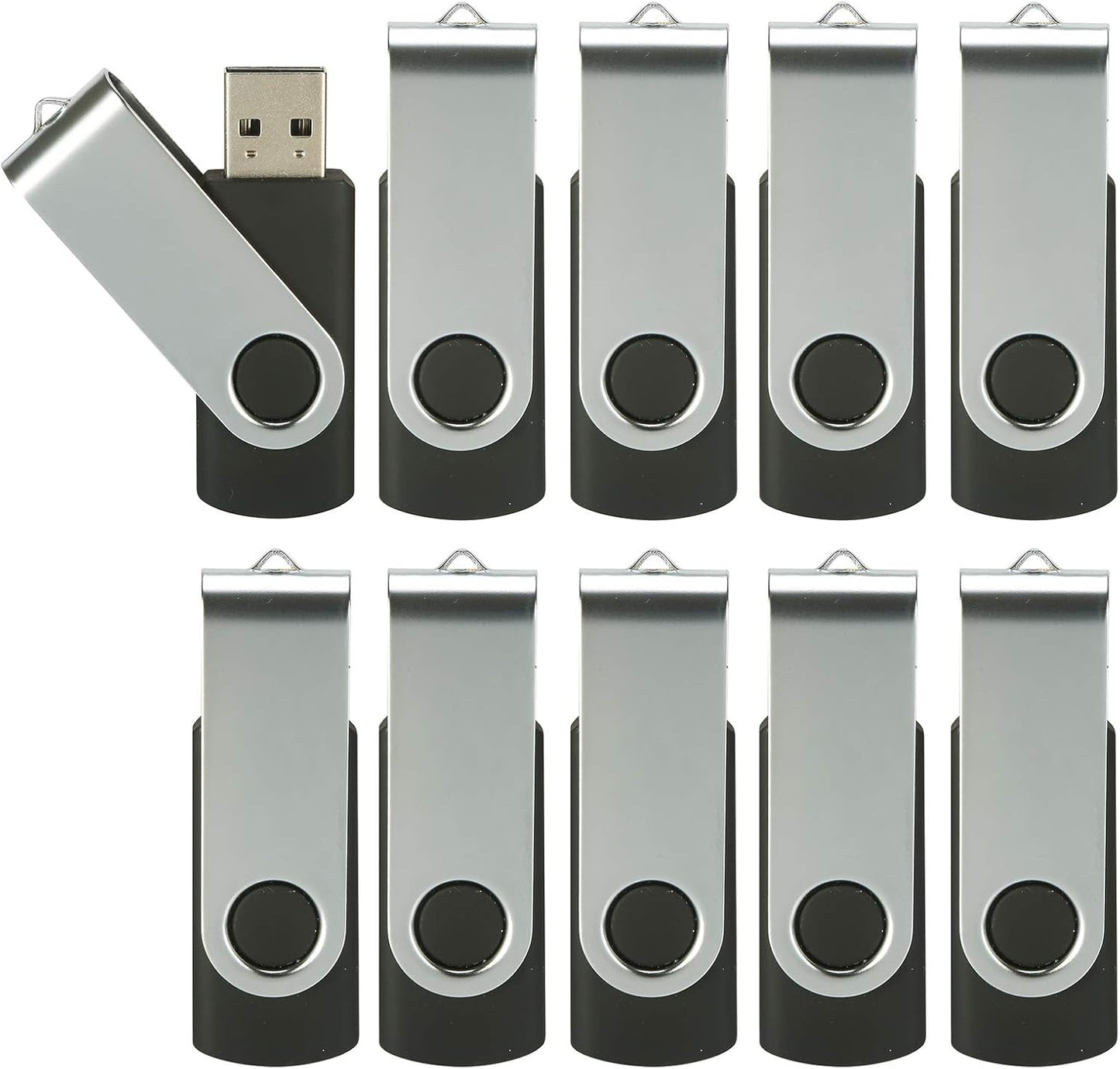 10Pcs 16GB USB Flash Drive Bulk Pack Thumb Drives, Bulk USB 2.0 Flash Drives Swivel Memory Stick 16G Jump Drive Pen Drive Zip Drive for Data Storage Photo Video File Music, Black