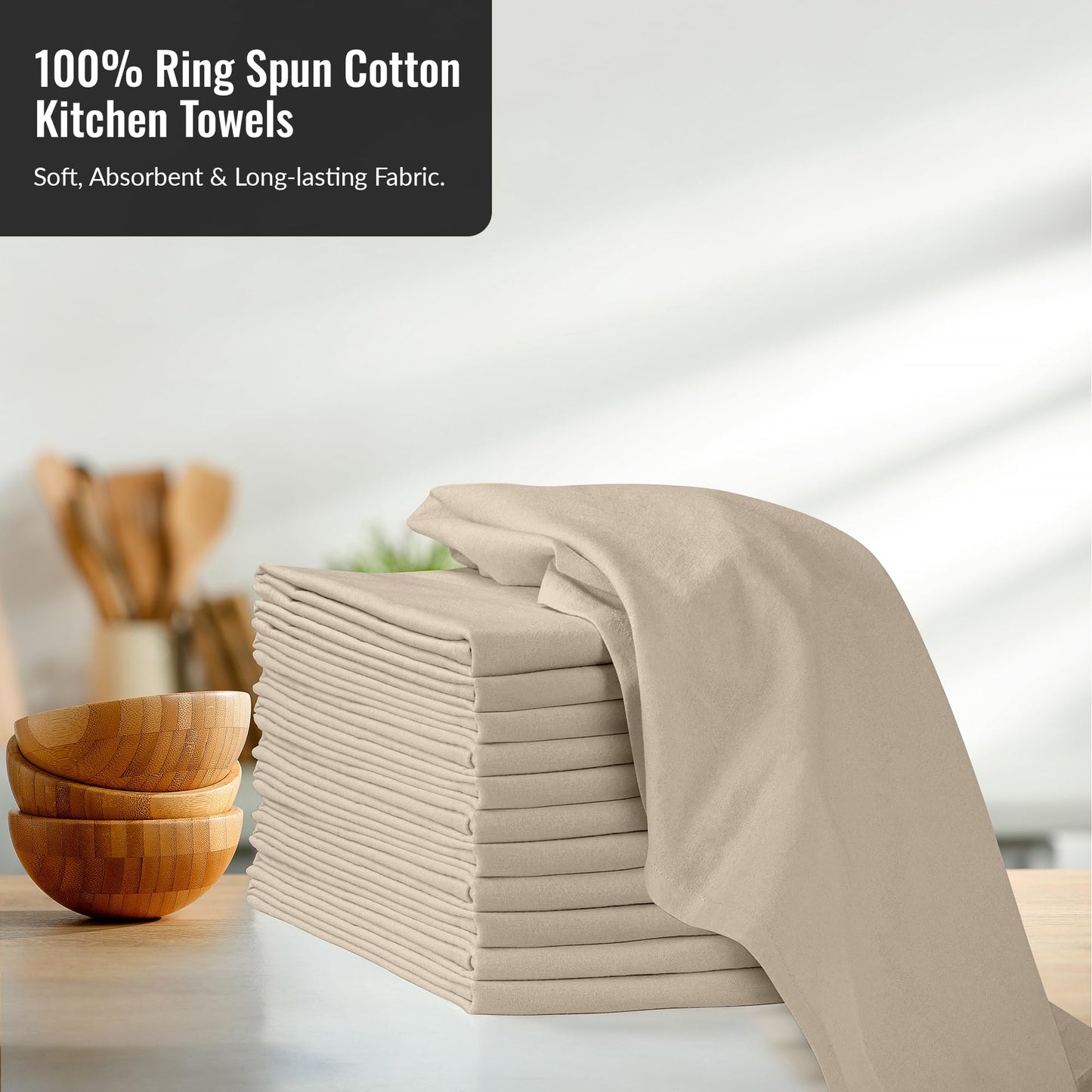 ROYALE LINENS Flour Sack Towels – 12 Pack 28x28 Inch White Kitchen Dish Towels – 100% Cotton Tea Towels for Bread Proofing, Cheese Straining, Baking, Cleaning, Drying, Embroidery, Multipurpose Use