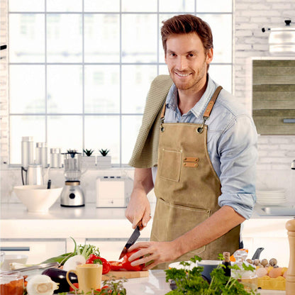 ZOMAO Kochschürze, Baumwoll-Canvas-Schürze mit gekreuztem Rückenteil und Taschen für Damen und Herren, verstellbare Träger und große Taschen, Küchenschürze zum Kochen und Backen 