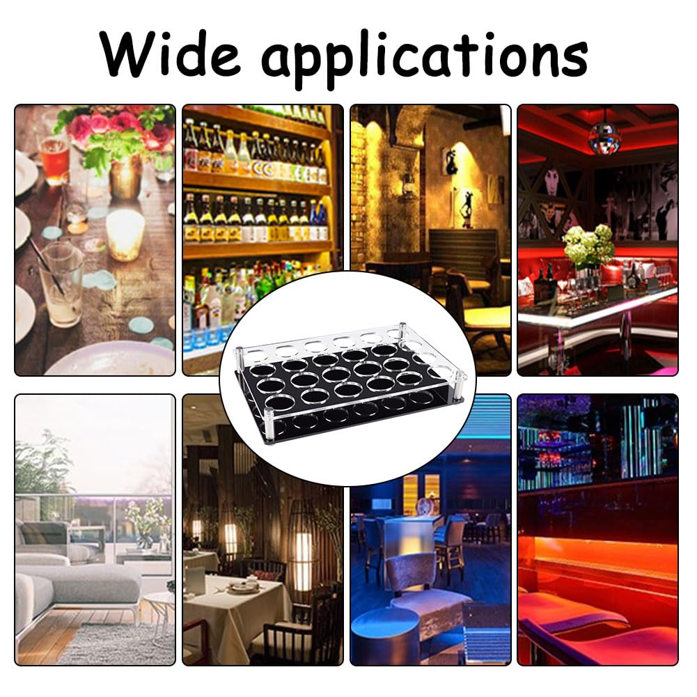 NBEADS Tablett für 24 Schnapsgläser, Acryl-Schnapsglashalter, Serviertablett für Weingläser, Becher, Organizer, Schnapsglas-Display, Barzubehör für Partys, Bars und Clubs, Loch: 1,5 Zoll