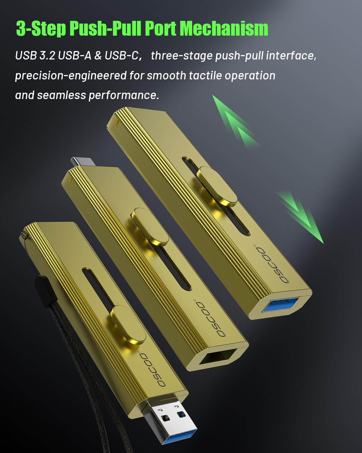 OSCOO 1TB External SSD, Up to 1000MB/s,Portable SSD Hard Drive, USB 3.2 Gen 2 Dual USB-C & USB-A Ports,Push-Pull Design,USB Drive for iPhone 15/16/17, Android, Mac, Laptop, Game Consoles, PS5