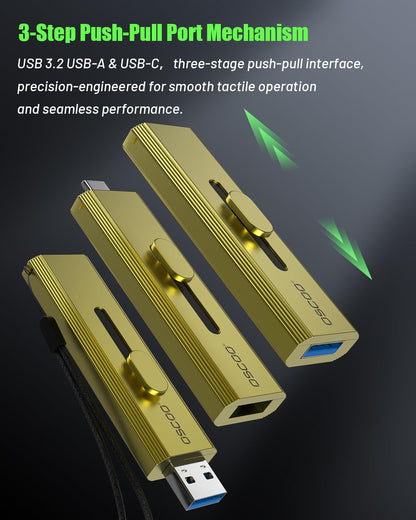 OSCOO 1TB External SSD, Up to 1000MB/s,Portable SSD Hard Drive, USB 3.2 Gen 2 Dual USB-C & USB-A Ports,Push-Pull Design,USB Drive for iPhone 15/16/17, Android, Mac, Laptop, Game Consoles, PS5