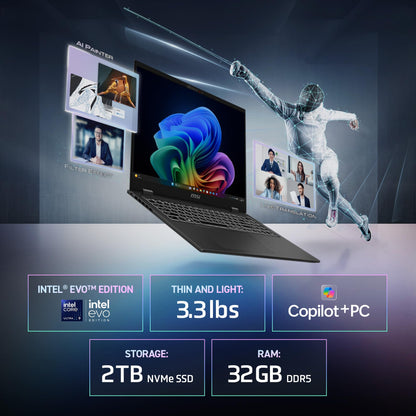 MSI Prestige 16 AI+ Evo 16" UHD+ OLED Laptop: Intel Ultra 7-258V, Intel Arc Graphics, 32GB DDR5, 2TB NVMe SSD, HDMI, Wi-Fi 7, Win 11 Pro: Stellar Gray B2VMG-058US