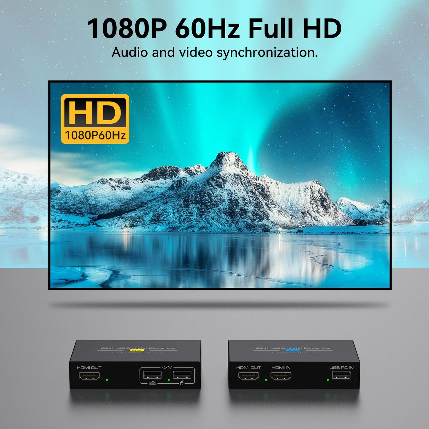 PVBCTCSID HDMI KVM USB Extender Over Cat5e/6/7 Ethernet 1080P Up to 394ft/120m with Loop Out HDMI and USB Extender for Remote Control of Monitor and Keyboard Mouse