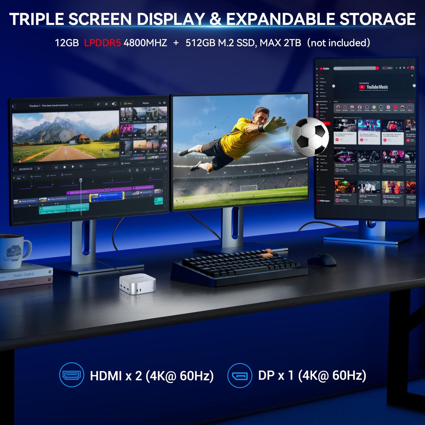 SOAYAN Mini PC, 13th Twin Lake N150 Linux Mini Computers (up to 3.6GHz), 12GB LPDDR5 512GB SSD Ubuntu Micro Desktop Computer 4K Triple Display/Dual LAN/Type C/DP/WiFi 5/USB3.2/BT4.2 for Home, Office