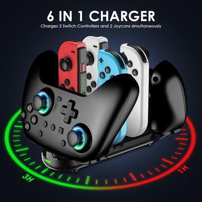 RGB-Switch-Controller-Set (2er-Pack) mit Ladestation, kabelloser Switch Pro Controller für Switch 2 oder 1/Lite/OLED, Gamecontroller mit Hall-Effekt-Joystick, Bewegungssensor, Dual-Vibration, Screenshot-Funktion und Kabel