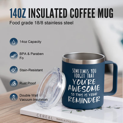 NOWWISH Inspirational Coffee Mug for Men, 14oz Vacuum Insulated Stainless Steel Cup, You Are Awesome Gift for Husband, Boyfriend, Dad - Navy Blue