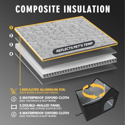 Rest-Eazzzy Outdoor Cat House, Feral Cat House Insulated with Mat and Clip, Weatherproof and Insulated, Cat Beds for Cats Kittens Puppies, Never Blow Away (Black, M 13" X 17" X 20")