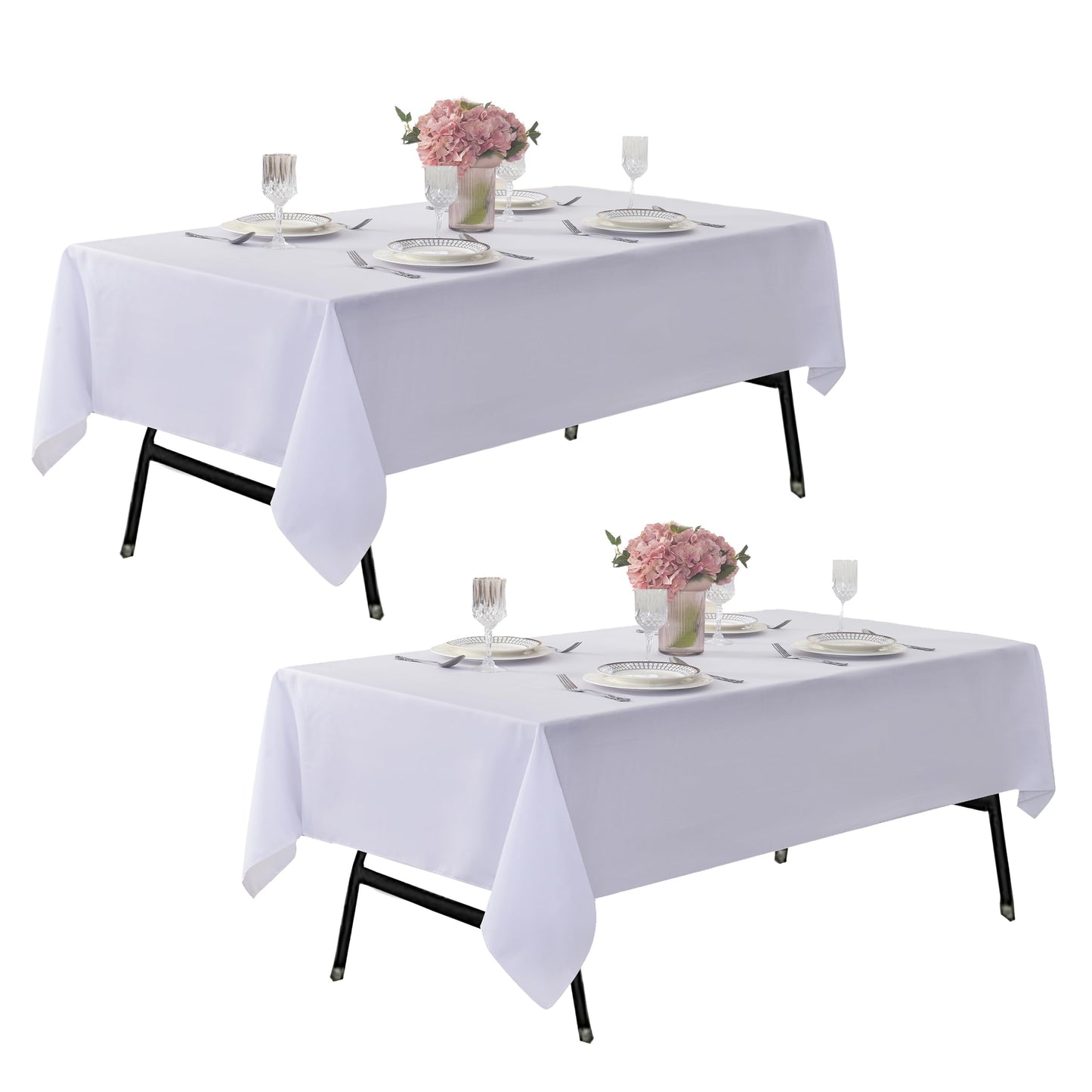 ZarzaaSik 2-Pack 60x102 inch White Table Cloths, Solid Stain and Wrinkle Resistant Oblong Tablecloth, Premium Plain Weave Polyester Fabric Rectangle Table Linen Covers for Hotel, Wedding