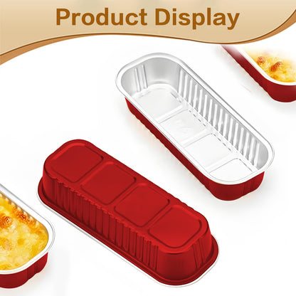 OBXMLFY Mini Cake Pans With Lids And Spoons 50 Pack,6.8 oz Rectangle Mini Loaf Pans Disposable Aluminum Foil Baking Cups Muffin Tins - Pink (50, red)