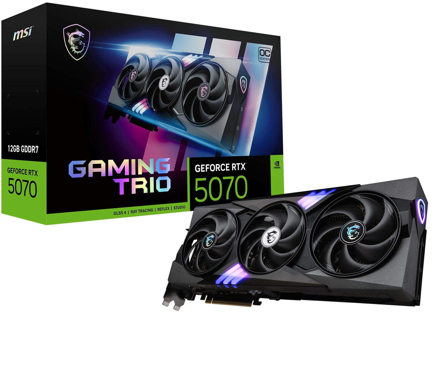 MSI RTX 5070 12G Gaming Trio OC Graphics Card (12GB GDDR7, 192-bit, Extreme Performance: 2625 MHz, DisplayPort x3 2.1a, HDMI 2.1b, NVIDIA Blackwell Architecture)
