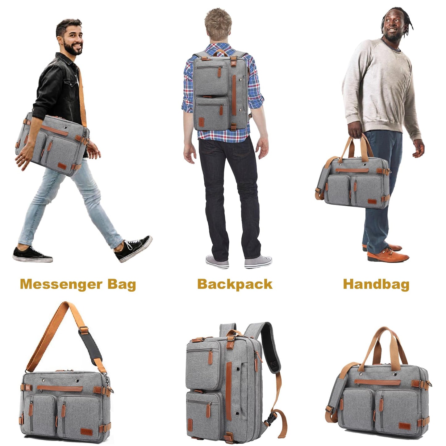 MOLNIA 3-in-1-Laptoptasche für Herren, 17,3-Zoll-Arbeitstasche für Herren, Laptop-Rucksack, Aktentasche, Umhängetasche, Computertasche für Laptops für Damen und Herren, Schwarz 