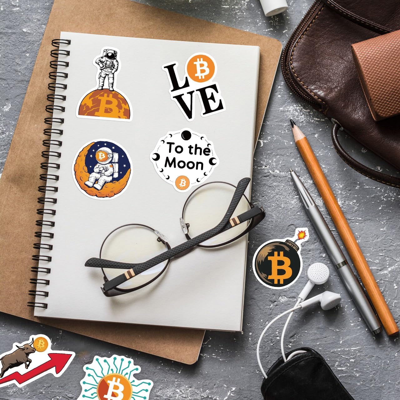 50-Piece Bitcoin Crypto Sticker Pack – Cryptocurrency Decal for Laptop, Water Bottle, Phone, Journal – Waterproof Vinyl, Aesthetic Space Miner, Gift for Traders & Investors