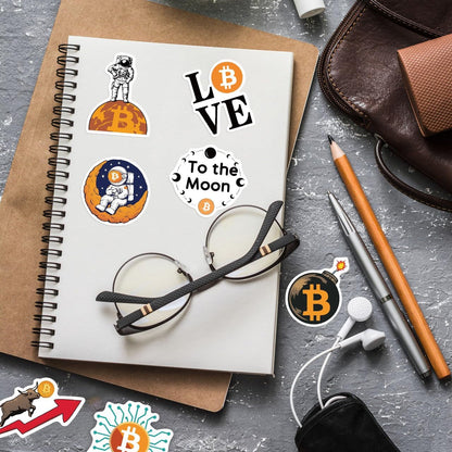 50-Piece Bitcoin Crypto Sticker Pack – Cryptocurrency Decal for Laptop, Water Bottle, Phone, Journal – Waterproof Vinyl, Aesthetic Space Miner, Gift for Traders & Investors