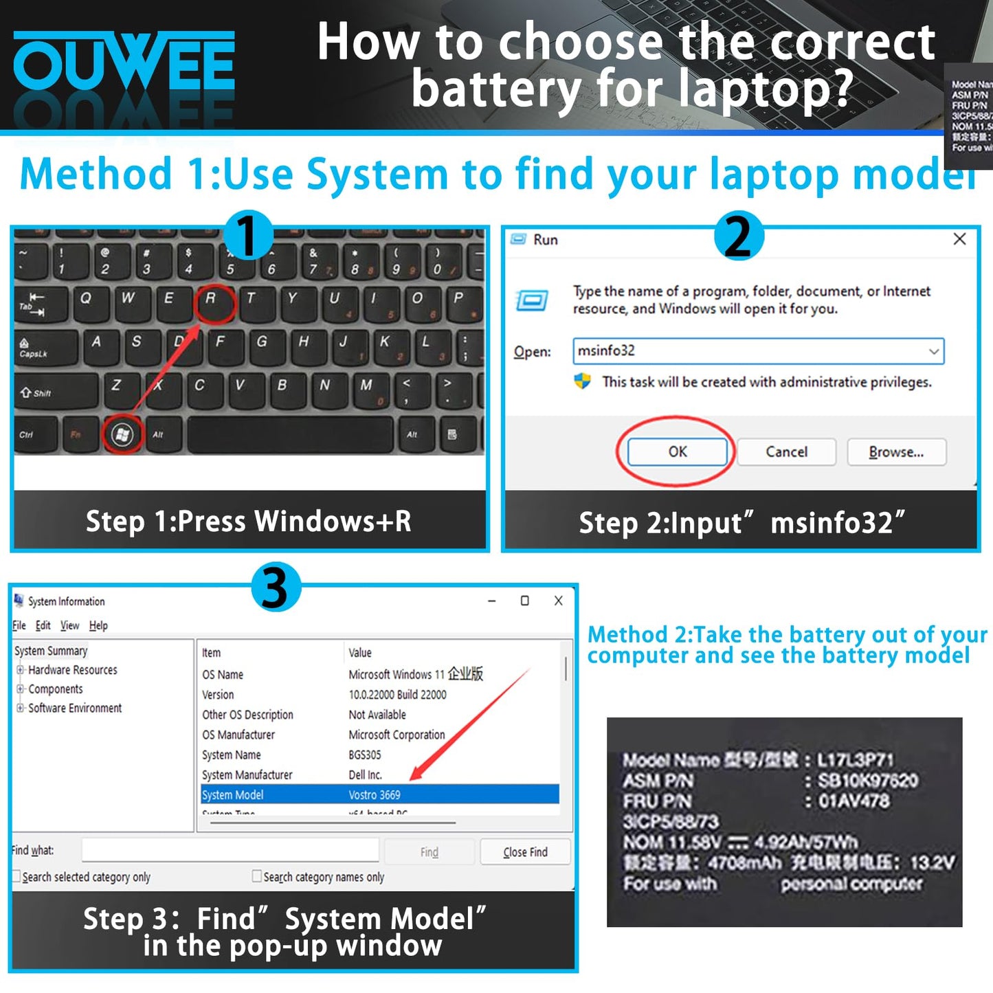 OUWEE L17L3P71 L17M3P71 Laptop Battery Compatible with Lenovo ThinkPad T480S Series Notebook 01AV478 SB10K97620 01AV479 SB10K97621 L17M3P72 01AV480 SB10K97622 11.58V 57Wh 4920mAh