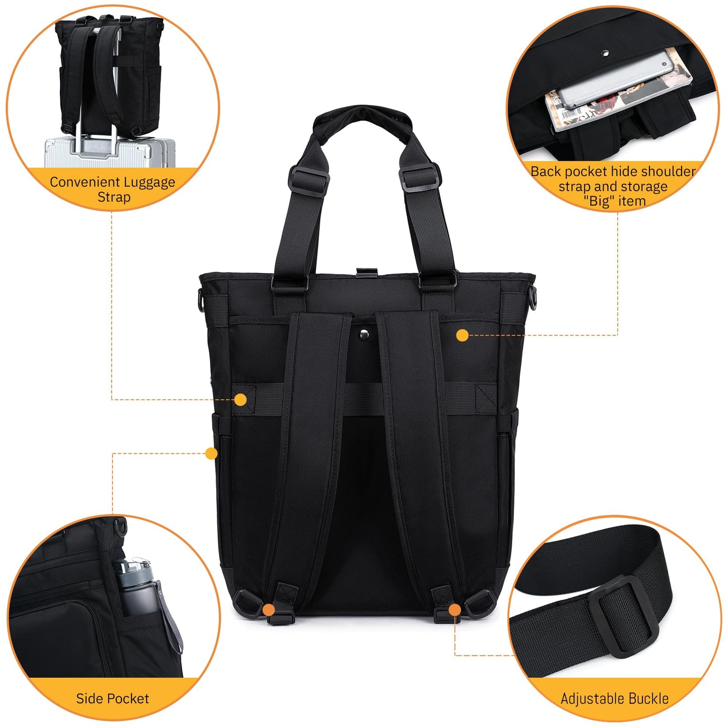 mygreen Tokyo Tote Messenger Backpack Convertible Tote Bag and Backpack, Fits 15.6" Laptop