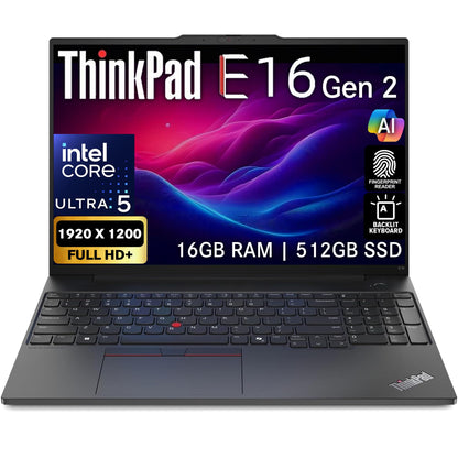 Oemgenuine Lenovo ThinkPad E16 Gen 2, WUXGA 16" Display, Intel Ultra 5-125U, 16GB DDR5 RAM, 512GB NVMe, Fingerprint, Backlit KB, WiFi 6E + BT, RJ-45, FHD Webcam, W11P, Business Laptop