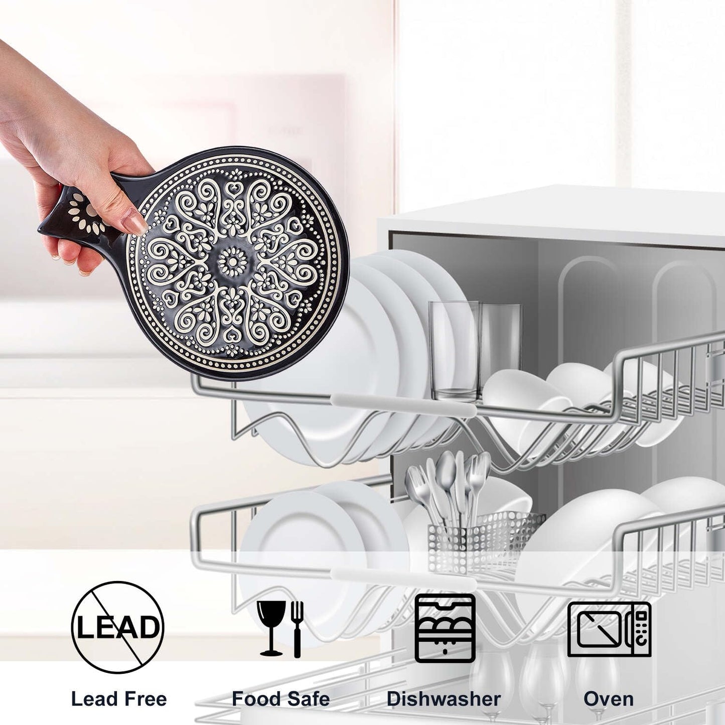 Ceramic Spoon Rest, Cooking Spoon Holder for Kitchen Counter/Stove Top/Dining Table Modern Farmhouse Decorative, Large (Blue)