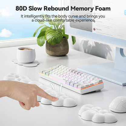 TECKNET Cloud Tastatur-Handgelenkauflage-Set, Cloud-Handgelenkauflage mit rutschfester Unterseite, Handgelenkauflage aus PU-Leder mit ergonomischem Memory-Schaum für Computer, Laptop, Büro, Gaming und Schmerzlinderung, Weiß