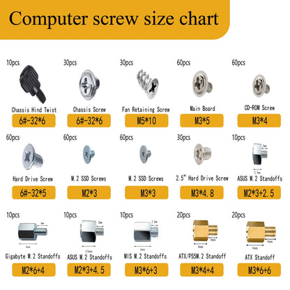 PCIe NVMe M.2 Mounting Screws Computer Screws Motherboard Standoffs Assortment Kit for Universal Motherboard, HDD, SSD, Hard Drive,Fan, Power Supply, Graphics, PC Case for DIY