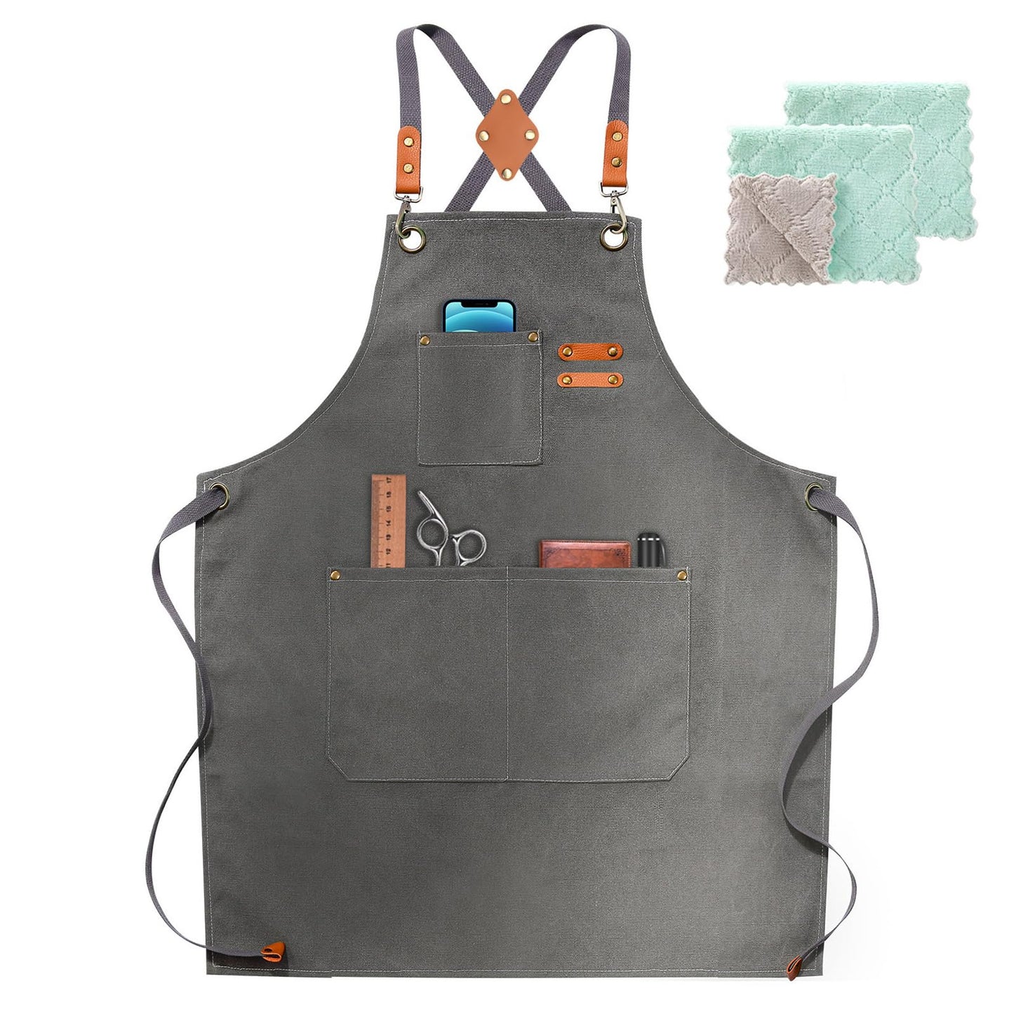 ZOMAO Kochschürze, Baumwoll-Canvas-Schürze mit gekreuztem Rückenteil und Taschen für Damen und Herren, verstellbare Träger und große Taschen, Küchenschürze zum Kochen und Backen 