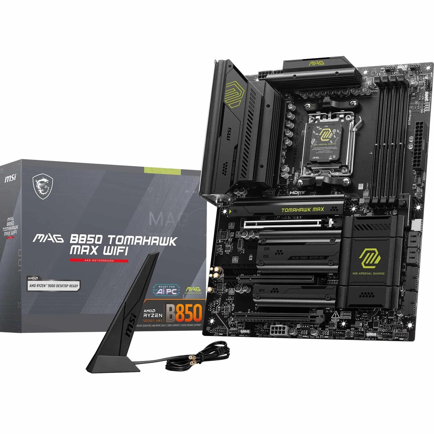 MSI MAG B850 Tomahawk MAX WiFi Mainboard, ATX – Unterstützt AMD Ryzen 9000/8000/7000 Prozessoren, AM5-80A SPS VRM, DDR5-Speicher mit Boost 8400+ MT/s (OC), PCIe 5.0 x16, M.2 Gen5, Wi-Fi 7, 5G LAN